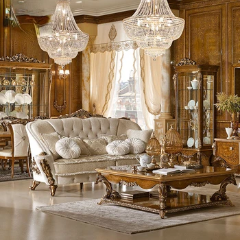 Европейският луксозен диван от масивно дърво, комбинирана с цип, Италия, издълбани диван за хол, индивидуален дизайн