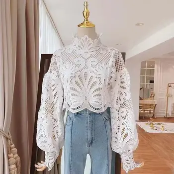 Ежедневна блуза, дамски 2023 Модерна лятна блуза лейси тънка и гъвкава однотонная блуза с дълъг ръкав, дамски блузи