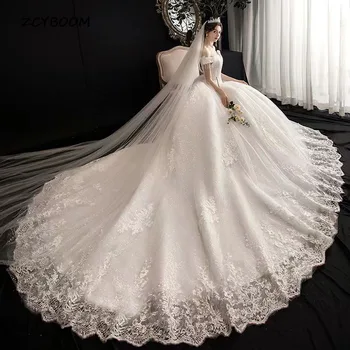 Елегантна бална рокля на принцеса цвят шампанско, сватбени рокли 2023, дантелени апликации с открити рамене, булчински рокли в стил сладък булката, Vestido De Noiva