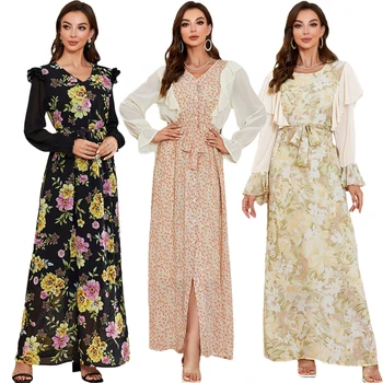 Елегантни вечерни рокли с флорални принтом, женски 2023, есенни Абаи, дълъг кафтан, мюсюлманската рокля, Дубай, Турция, кафтан, арабски халат, ислямското рокля