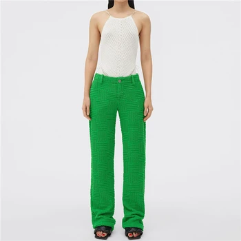 Есенни нови дамски ежедневни панталони с права тръба и висока талия голяма марка от хавлиени жаккардовой тъкан Y2K зелен цвят, модерни, универсални панталони