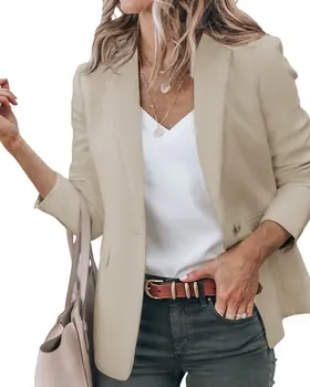 Жена случайни сако с дълъг ръкав, отворен отпред, офис яке с джобове