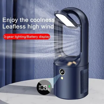 За домашна употреба, електрически настолен вентилатор без ножове, хладни, зареждане чрез USB, безжичен преносим мини-fan охлаждане, ултра тих led нощна светлина