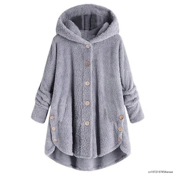 Зимно палто, леопардовое палто от изкуствена кожа, дамско яке с качулка, копчета, с дълъг ръкав, с джобове, дамски палта, дамски топла кърпа, за разходки