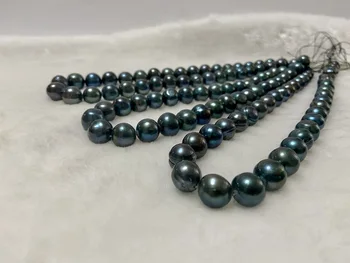Класическо колие от черни и сини перли 11-13 мм за жени, морски перли във формата на конци, с изъяном, бижута от сребро, подаръци за партита