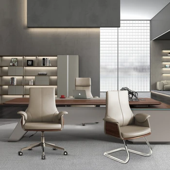 Кожени Луксозни офис стол за шеф, компютърно подемни завъртащо се офис стол с регулируема облегалка, ергономични офис мебели Sillon WZ50OC