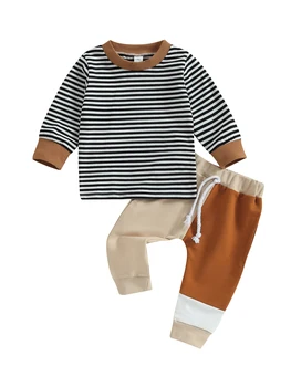 Комплект детска унисекс дрехи за есента и зимата - обикновена спортни костюми с топами и штанами за деца на възраст от 0-3 години