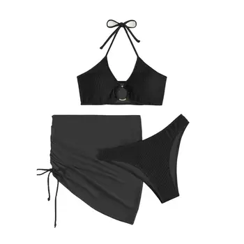 Комплект плажна поли, 3 предмет, дамски комплект бикини, бански, быстросохнущий модерен монтиране женски комплект бикини с отворен гръб