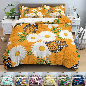 Комплект спално бельо с пеперуда, луксозен набор от пододеяльников, комплект одеяла с 3D цветен модел, комплект спално бельо кралски размери, 210x210/220x240 см