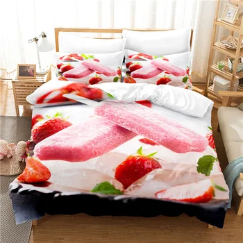 Комплект спално бельо с ягоди, определени пододеяльников, 3d спално бельо с дигитален печат, комплект спално бельо кралски размери и модерен дизайн