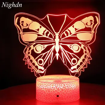 Лека нощ с пеперуда за деца, 3D иллюзионная лампа, 16 цвята, променящите се с помощта на дистанционно управление, USB-настолна лампа, коледни подаръци за момичета