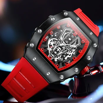 Луксозни часовници мъжки спортни силиконов каучук Модни водоустойчив кварцов ръчен часовник Модни часовници с автоматично датата на Tonneau AAA Безплатна доставка