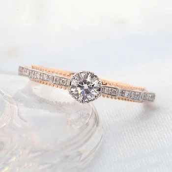 Луксозно два тона злато 0,351 карата VS1 HPHT ИЗРАВНИТЕЛНИТЕ с диамантен пръстен, отглеждани в лаборатории, 18-каратово златно годежен пръстен за жени