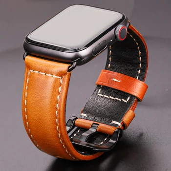 Масло-восък каишка от естествена кожа за Apple Watch Band 38 мм 40 мм 41 мм 42 мм 44 мм 45 мм ретро каишка от телешка кожа 7 6 5 4 3 Se Iwatch