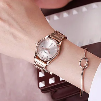 Модерен дамски Часовник Guou Golden Luxury с Диаманти, Ежедневни Кварцови Часовници, Дамски Ръчен Часовник От Неръждаема Стомана За Момичета, Relogio Feminino