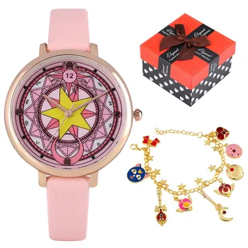 Модерен дамски часовник-гривна с дизайн на пентаграма в японския аниме, дамски кварцов часовник със златна верига, най-добрият подаръчен комплект за момичета