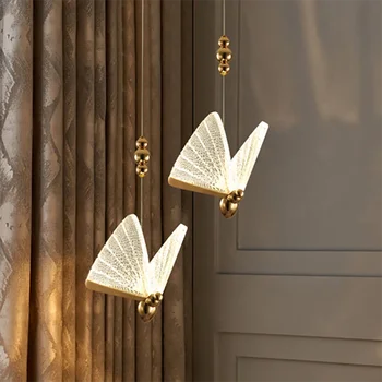 Модерен полилей във формата на пеперуда Осветление за всекидневната лестничный лампа нощни лампи за спалня Въртящи се на ескалатори, дълги полилеи