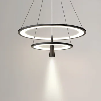 Модерна led таван полилей Circle Rings за хранене, декорация на дома в хола, е черно-бяла подвесная лампа за вътрешно осветление
