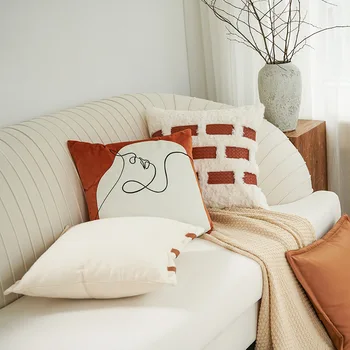 Модерна луксозна светла orange калъфка в ретро стил, модел Idyllic Homestay, нощно шкафче, хол, мека мебел възглавница, калъфка за възглавница за главата