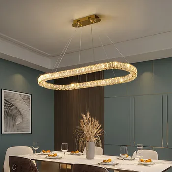 Модерни овални led висящи лампи за хранене, луксозни кристали K9, подвесная лампа, стоманена подвесная лампа за масата за хранене, лампа в стил деко