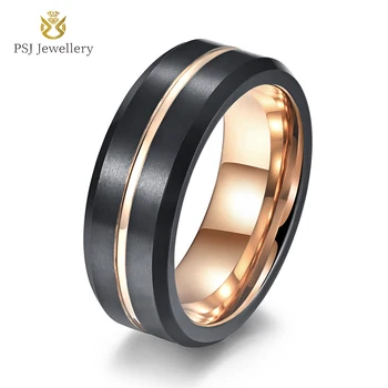 Модни бижута, Безплатна доставка, пръстен от волфрам с покритие от черна роза 8 мм, мат пръстени за мъже, годежни