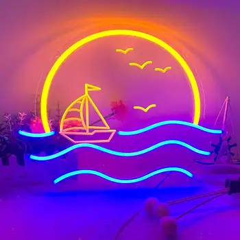 Морска вълна led неонова реклама Подарък стенен декор На поръчка Неон детска знак Логото на Ярки неонови светлини аниме неонова реклама