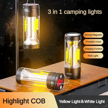 Мултифункционална лампа за къмпинг 3в1, двоен източник на светлина, външна спасителна червената сигнална лампа, led атмосфера, мини-magnetic, лампа за палатка