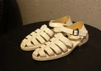 Мъжки летни сандали от бяла телешка кожа удобни римски обувки, ръчно изработени ежедневни обувки на по-високо качество