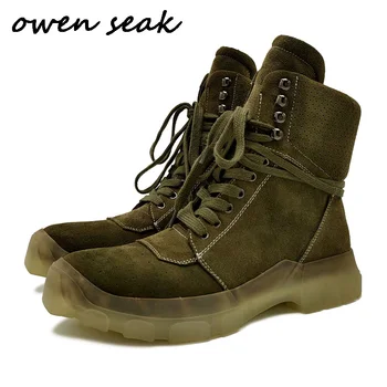 Мъжки обувки Owen Seak от естествена кожа, ботильоны с високо берцем, луксозни обувки, ежедневни обувки есен на равна подметка с шнур и цип