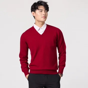 Мъжки пуловери, зимна нов модерен пуловер Vneck, лидер на продажбите, вълнени плетени калъф за скок, мъже вълнена дреха, стандартни върховете