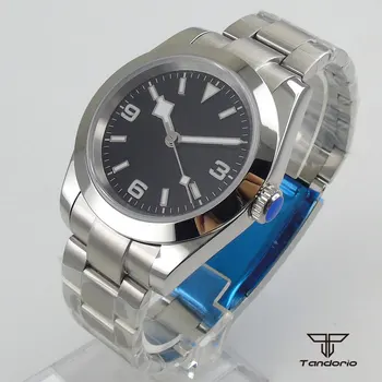 мъжки часовник с 36 мм механизъм MIYOTA 8215, черен циферблат, сапфирен кристал, дата, стоманена гривна