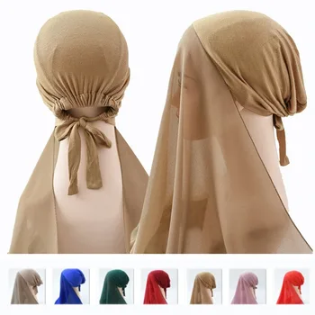 Мюсюлманска дамски шапка с веревочной шифоновой шал, удобна шапка с еластична превръзка, мюсюлмански вътрешен хиджаб, прическа