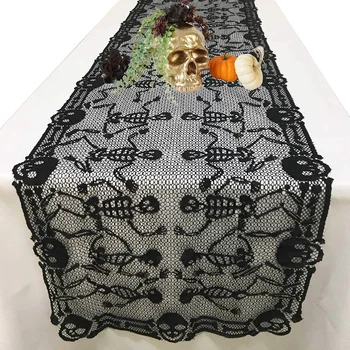 Настолна песен за Хелоуин, завързана череп, черна кърпа за печки, покривка, правоъгълен капак за камината, декорации за дома за Хелоуин