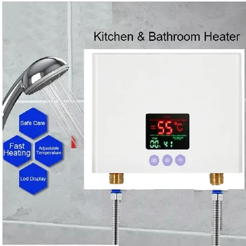 Незабавен с дистанционно управление на бойлер Монтиране на електрически нагревател за топла вода Термостат Бързо загряване Кухня, Баня с душ