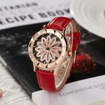 Нови дамски часовници с кристали, дамски часовници с цветя модел, верижка от неръждаема стомана, ръчни часовници, дамски часовници Relogio Feminino