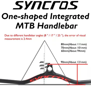 Обичай лост за планински велосипед от въглеродни влакна syncros МТБ/BMX с ъгъл на наклон на пръта -8/-17/-25 Градуса 60 * 740 мм
