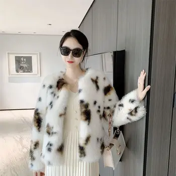 Палто от изкуствена кожа кадифе с шарките на лисици, дамски елегантен кратката зимна мода, лидер на продажбите, удобни палта, корейски меки върхове, женски H163