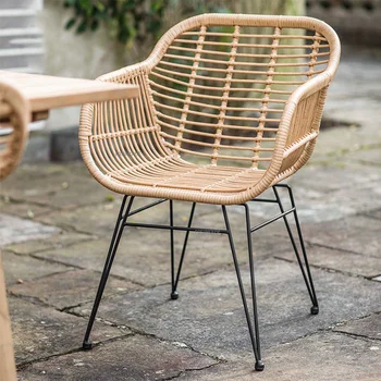 Плажни столове от ратан в скандинавски стил от ратан за градинска мебел, прости улични столове, балкон, маса за хранене, стол с творческата облегалка