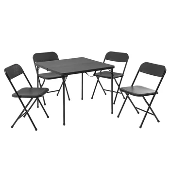 Плотове от 5 теми, определени от картонного маса и четири стола, черни мебели, тенис на стол