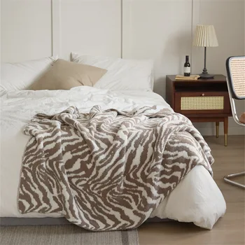 Половината флисовое одеяло, вязаное юрган за спалня, хол, диван, маса за хранене, почивка, одеало с шарките на зебра, офис одеяло за кондициониране на въздуха