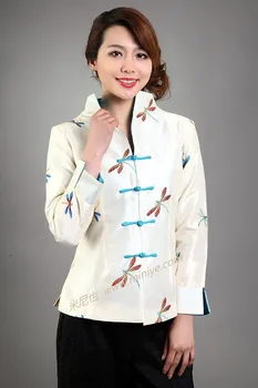 Популярно бяло женско коприна атласное палто, най-в китайски стил, бродирани костюми от епохата на Тан, националната дрехи, размер S, M, L, XL, XXL, XXXL NJ60