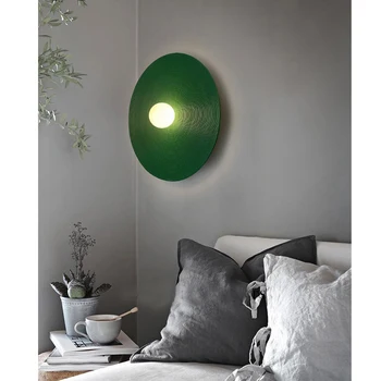 Постмодернистский кръг, с монтиран на стената лампа, спалня, кабинет фон проста зелена лампа Изкуство трапезария Нощно Шкафче спалня стенен декор на светлина