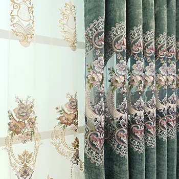Практични завеси по поръчка на европейската луксозна висококачествена водорастворимая плат с бродерия, плътна зелена завеса за спални