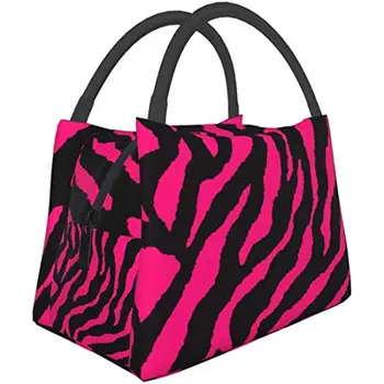 Преносима изолирано чанта за обяд Розова черна Зебра Водоустойчива чанта Bento за училище офис разходки плажа, пикник, риболов
