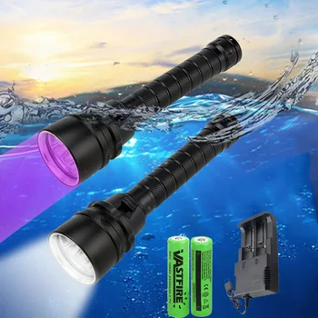 Професионален 10 W UV-Светлината Под Водата на 100 м Акумулаторна 5 * Led Фенерче за гмуркане XPE 365-395nm Факел За Водни Спортове Lanterna