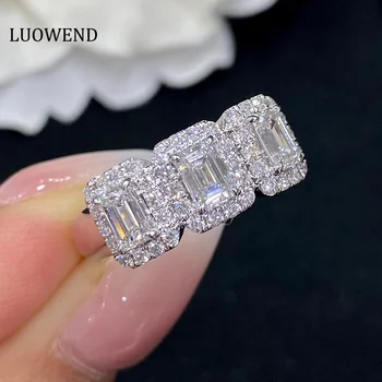 Пръстен от бяло злато 18 Карата LUOWEND, пръстени с истински естествени диаманти, луксозни сватбени пръстени E-образна форма, подходящи за жени, сватбени декорации по поръчка