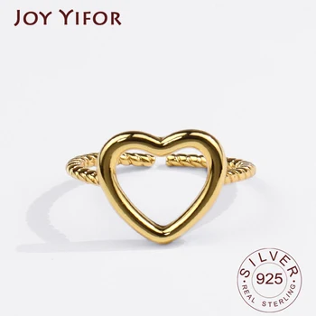 Пръстени от сребро 925 проба за жени във формата на сърце Златен цвят, Реколта Сватбени модни бижута, Големи Регулируеми Антични пръстени Anillos