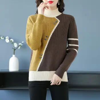 Пуловери, блузи с полувысоким яка, вязаная дамски дрехи 2022, есенно-зимни джъмпери, свободна руното топло мода с дълъг ръкав