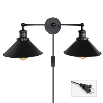 Ретро стенен лампа ASCELINA Loft E27, стенни лампи с двойна глава, стенни лампи, ютия, промишлен, с монтиран на стената лампа с ключ за прикроватной нощни шкафчета, в хола