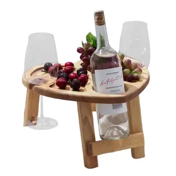 Сгъваема маса за пикник с подстаканником във форма на чаши за вино, дървена стойка за чаши във формата на сърце, сгъваема масичка за използване в градината на открито